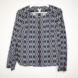 J. CREW Navy Jacquard Printed Zip Jacket